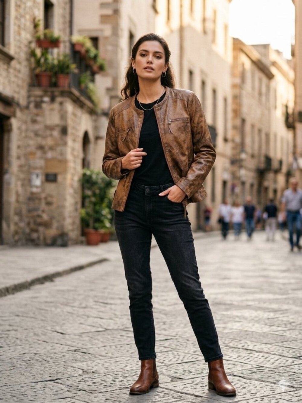 Faux Leather Jacket - Brown xs (runs large)